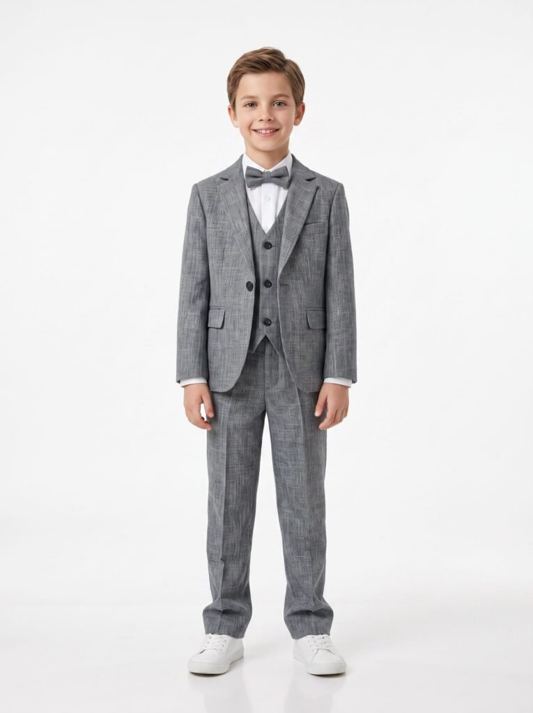 Page boys five-piece suit set in grey