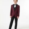 Boys wedding five-piece suit set in bordeaux and black