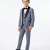 Boys wedding five-piece suit set in grey with black trim