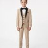 Boys wedding five-piece suit set in beige with black trim