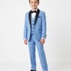 Boys wedding five-piece suit set in sky blue with black trim