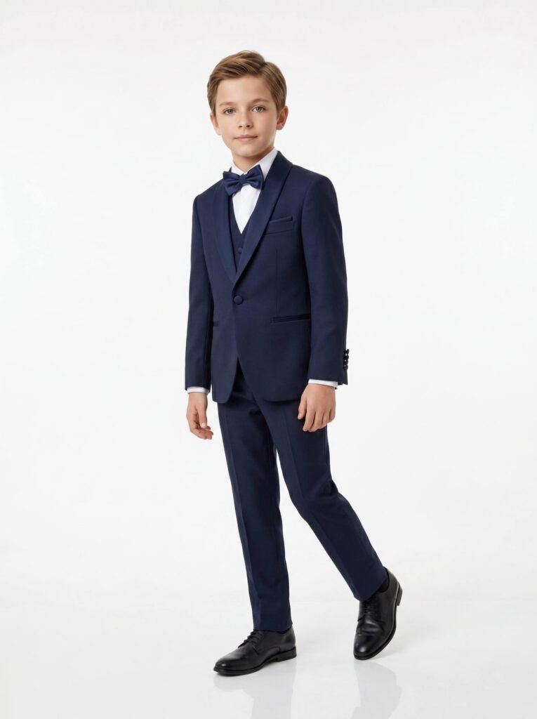 Boys wedding five-piece suit set in navy blue