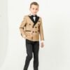 Boys double-breasted wedding five-piece suit set in beige and black
