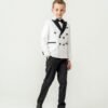 Side view of boys double-breasted white and black wedding suit set