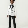 Boys double-breasted wedding five-piece suit set in white and black