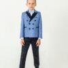 Boys double-breasted wedding five-piece suit set in sky blue and black