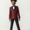 Boys double-breasted wedding five-piece suit set in bordeaux and black