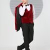 Side view of boys bordeaux and black velvet wedding suit set