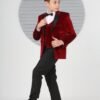 Boys bordeaux velvet waistcoat and jacket wedding suit set