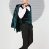 Side view of boys turquoise and black velvet wedding suit set
