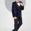 Boys double-breasted velvet wedding five-piece suit set in blue and black