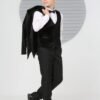 Boys double-breasted velvet wedding five-piece suit set in black