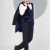 Boys double-breasted velvet wedding five-piece suit set in navy blue