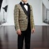 Boys single-button velvet wedding five-piece suit set in beige and black