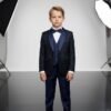 Boys single-button velvet wedding five-piece suit set in navy blue