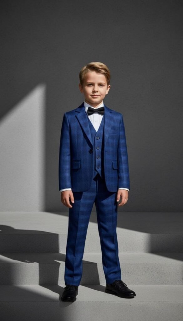 Page boys five-piece suit set in navy blue