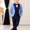 Boys tuxedo wedding five-piece suit set in sky blue and black