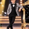 Boys tuxedo wedding five-piece suit set in silver-grey and black