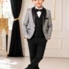 Boys tuxedo wedding five-piece suit set in silver and black
