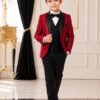 Boys tuxedo wedding five-piece suit set in red and black