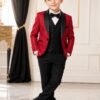 Boys tuxedo wedding five-piece suit set in red and black