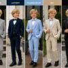 Colour reference for boys tuxedo suit options including navy, blue, sky blue, grey and black