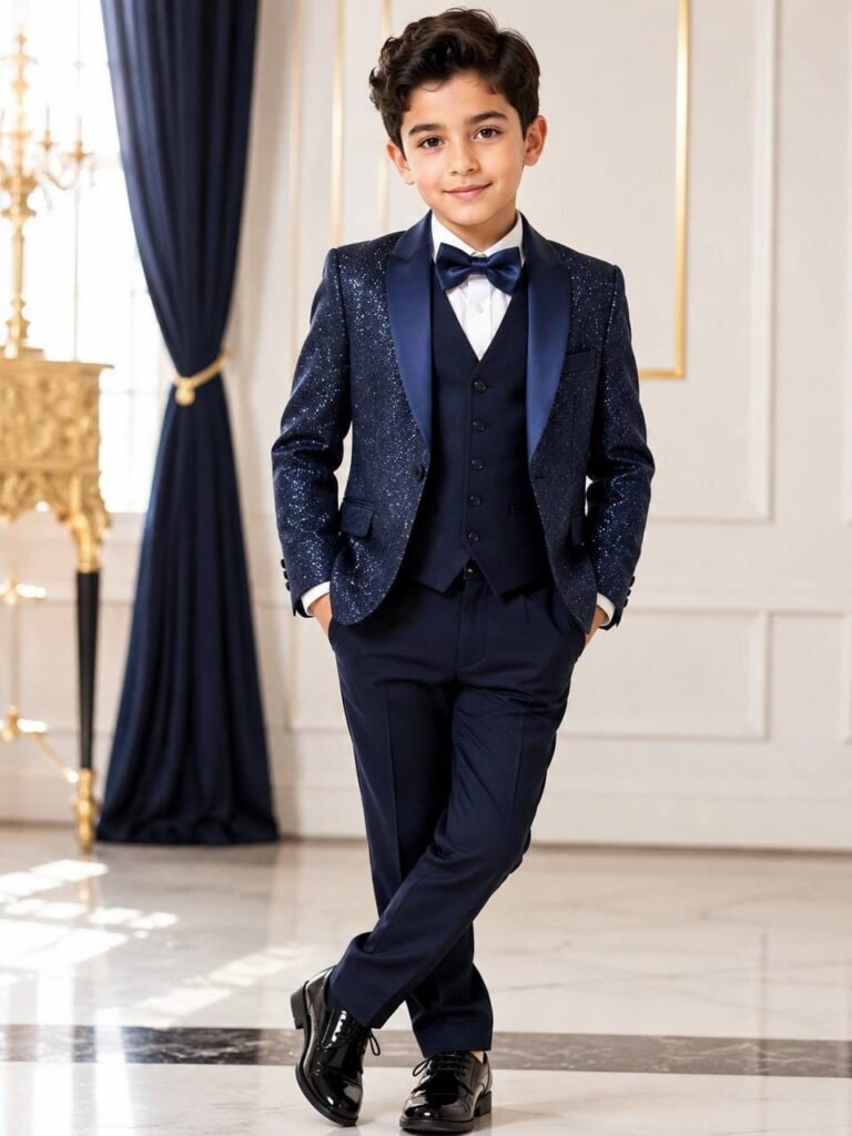 Boys tuxedo wedding five-piece suit set in navy