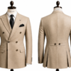 Men's beige double-breasted 100% wool blazer on a white background
