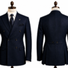 Men's navy double-breasted 100% wool blazer on a white background