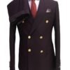 Men's bordeaux slim-fit double-breasted three-piece wool suit