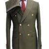 Men's olive slim-fit double-breasted three-piece wool suit