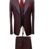 Men's bordeaux three-piece 100% wool slim-fit suit for weddings, meetings and office wear