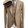 Men's brown three-piece 100% wool slim-fit suit for weddings, meetings and office wear