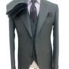 Men's dark grey three-piece 100% wool slim-fit suit for weddings, meetings and office wear