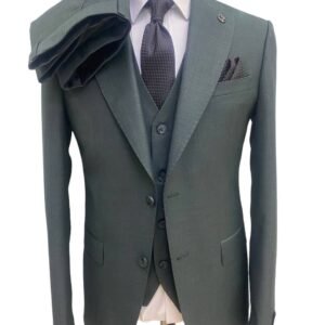 Men's dark grey three-piece 100% wool slim-fit suit for weddings, meetings and office wear